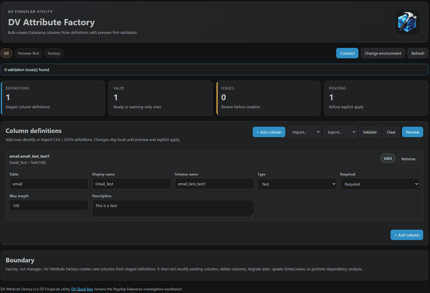 DV Attribute Factory screenshot