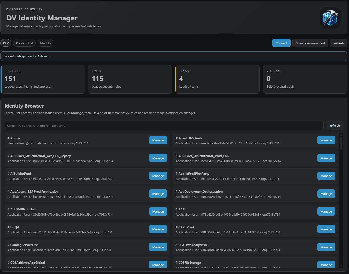 DV Identity Manager screenshot
