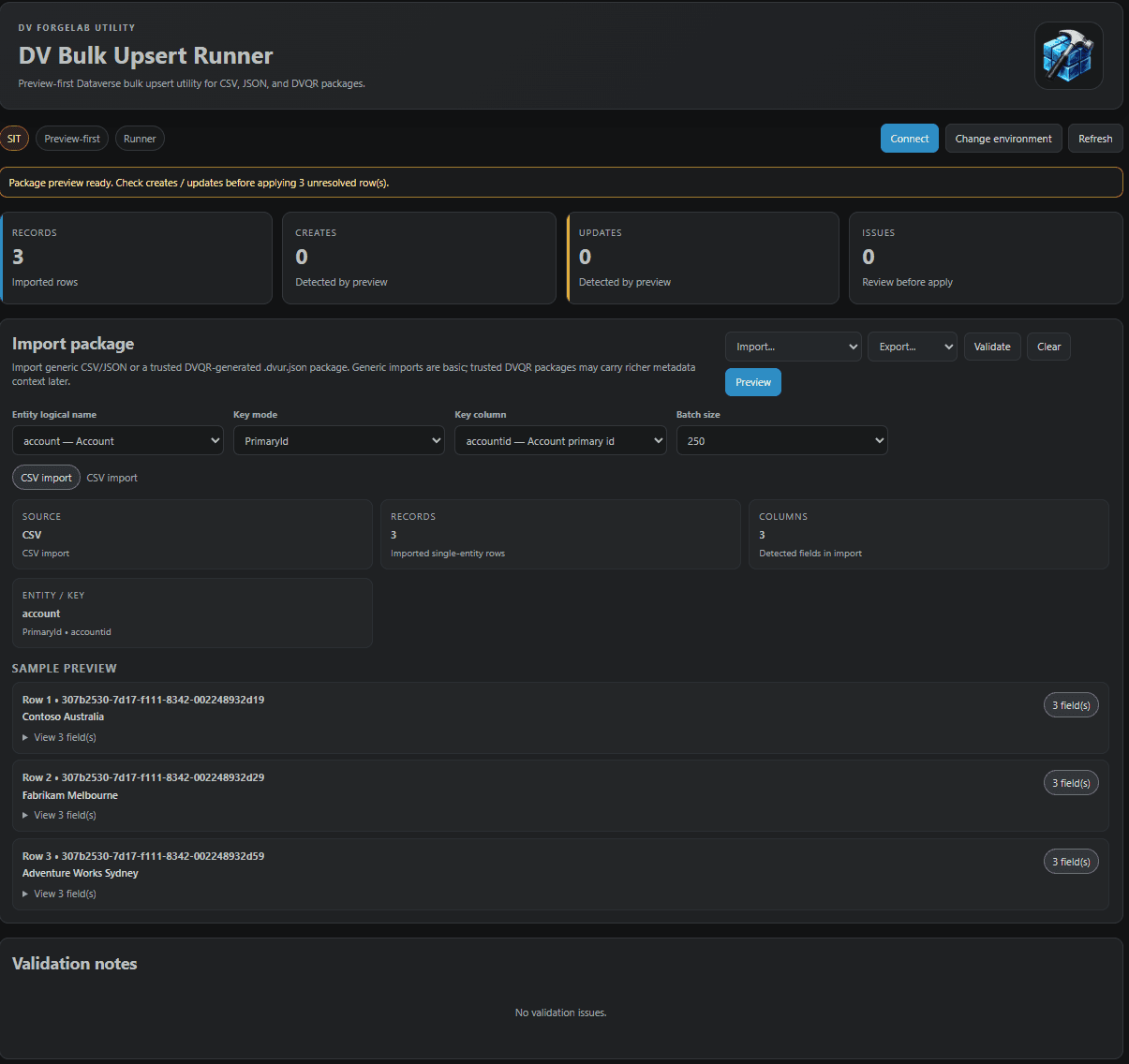 DV Bulk Upsert Runner screenshot